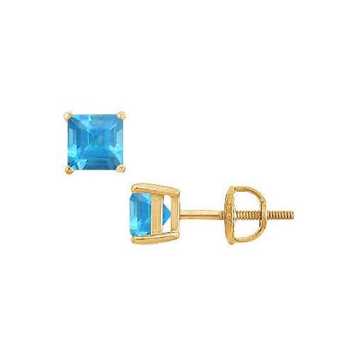 Blue Topaz Stud Earrings : 14K Yellow Gold - 2.00 CT TGW-JewelryKorner-com