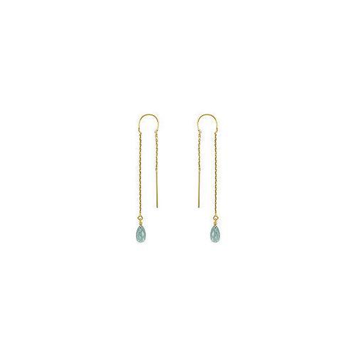 Blue Topaz Thread Earrings : 14K Yellow Gold - 2.00 CT TGW-JewelryKorner-com