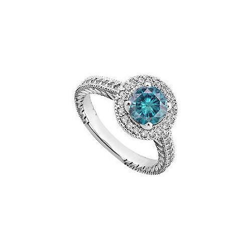 Blue & White Diamond Engagement Ring 14K White Gold 0.85 CT TDW-JewelryKorner-com