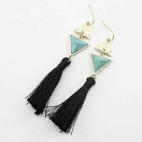 Boho Chic Pyramid Earrings In Stones And Tassels-JewelryKorner-com