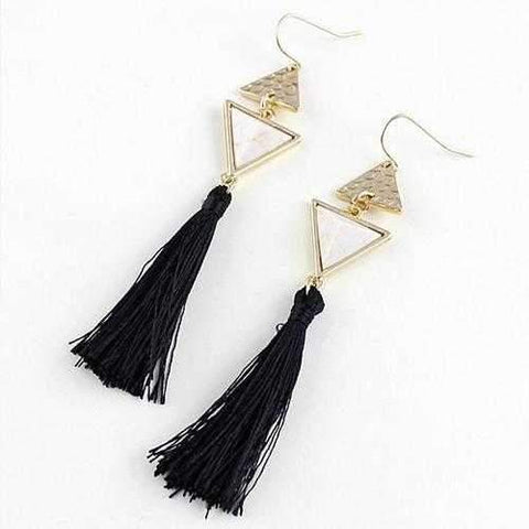 Boho Chic Pyramid Earrings In Stones And Tassels-JewelryKorner-com