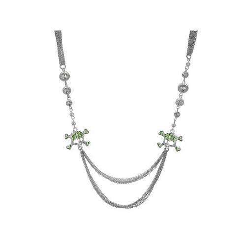 Bright Green Crystal Skull and Crossbones Multi Strand Necklace ( Case of 8 )-JewelryKorner-com