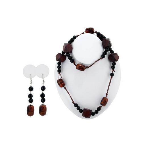 Brown & Black Beaded Necklace & Earrings Set ( Case of 20 )-JewelryKorner-com