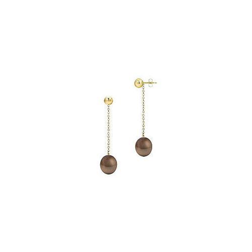 Chocolate Akoya Cultured Pearl Earrings : 14K Yellow Gold 7 MM-JewelryKorner-com