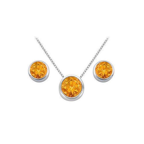 Citrine Pendant and Stud Earrings Set in Sterling Silver 2.00 CT TGW-JewelryKorner-com