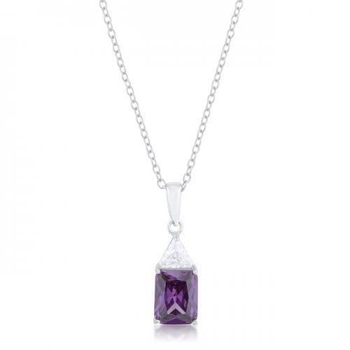 Classic Amethyst Cubic Zirconia Sterling Silver Drop Necklace (pack of 1 ea)-JewelryKorner-com