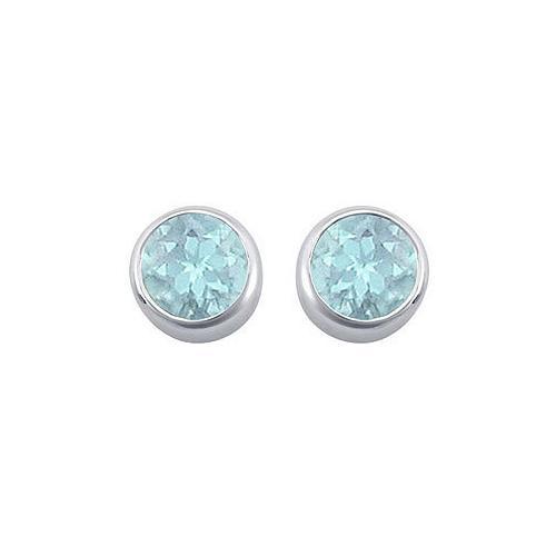 Created Aquamarine Bezel-Set Stud Earrings : .925 Sterling Silver - 2.00 CT TGW-JewelryKorner-com