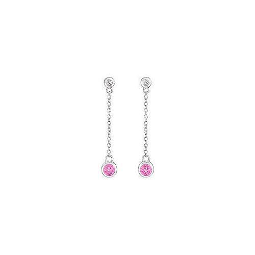 Created Pink Sapphire and Cubic Zirconia Earrings : .925 Sterling Silver - 0.60 CT TGW-JewelryKorner-com