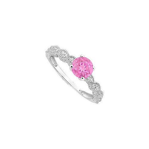 Created Pink Sapphire and Cubic Zirconia Engagement Ring 10K White Gold 0.60 CT TGW-JewelryKorner-com