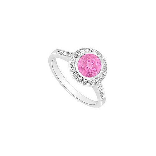 Created Pink Sapphire and Cubic Zirconia Engagement Ring 10K White Gold 1.00 CT TGW-JewelryKorner-com