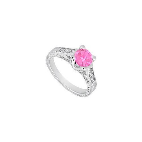 Created Pink Sapphire and Cubic Zirconia Engagement Ring .925 Sterling Silver 1.00 CT TGW-JewelryKorner-com