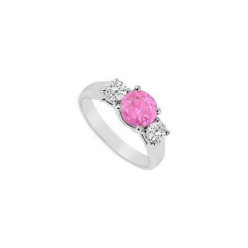 Created Pink Sapphire and Cubic Zirconia Three Stone Ring 10K White Gold 0.50 CT TGW-JewelryKorner-com
