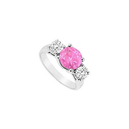 Created Pink Sapphire and Cubic Zirconia Three Stone Ring 10K White Gold 2.50 CT TGW-JewelryKorner-com