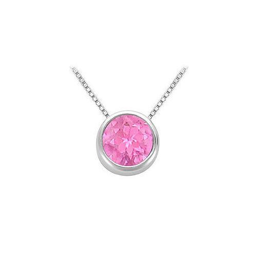 Created Pink Sapphire Bezel-Set Solitaire Pendant : .925 Sterling Silver - 1.00 CT TGW-JewelryKorner-com