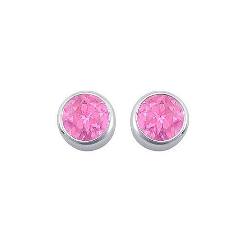 Created Pink Sapphire Bezel-Set Stud Earrings : .925 Sterling Silver - 2.00 CT TGW-JewelryKorner-com