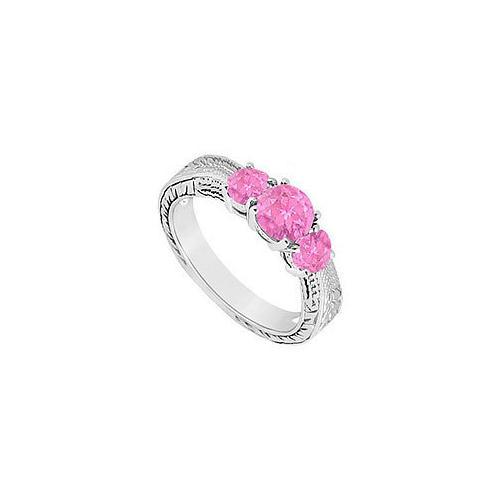 Created Pink Sapphire Three Stone Ring .925 Sterling Silver 0.50 CT TGW-JewelryKorner-com