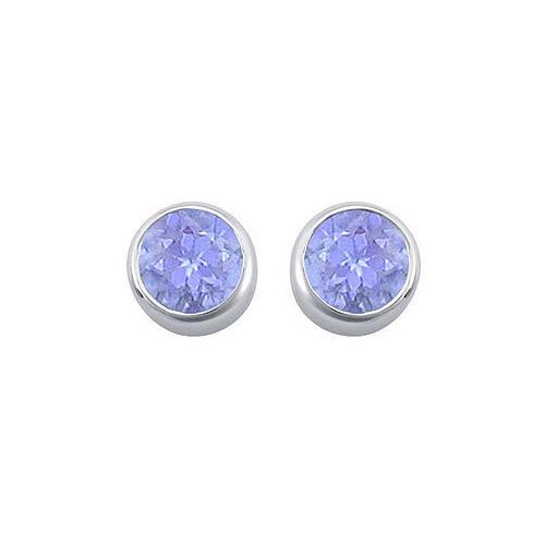 Created Tanzanite Bezel-Set Stud Earrings : .925 Sterling Silver - 2.00 CT TGW-JewelryKorner-com