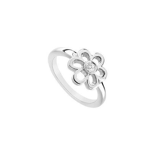Cubic Zerconia Flower Ring : .925 Sterling Silver - 0.10 CT TGW-JewelryKorner-com