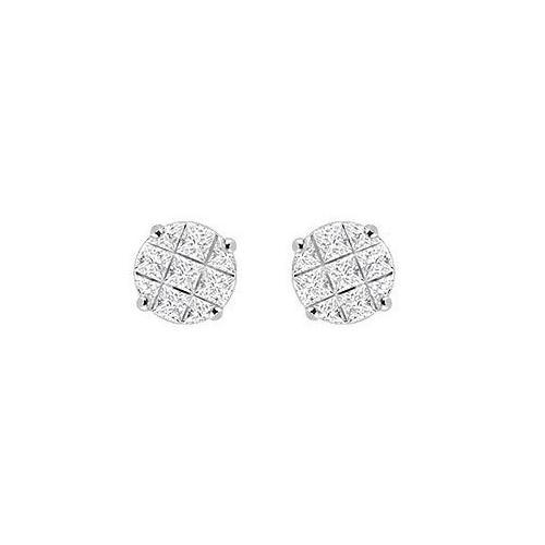 Cubic Zirconia 9 Cut Design Earrings : .925 Sterling Silver - 10 MM-JewelryKorner-com