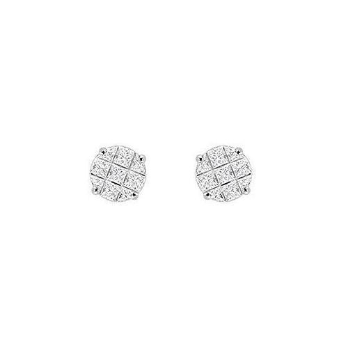 Cubic Zirconia 9 Cut Design Earrings : .925 Sterling Silver - 5 MM-JewelryKorner-com