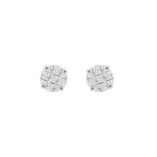 Cubic Zirconia 9 Cut Design Earrings : .925 Sterling Silver - 6 MM-JewelryKorner-com