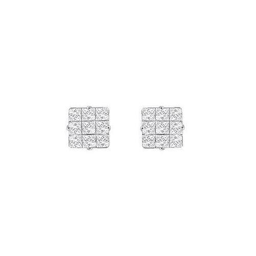 Cubic Zirconia 9 Cut Design Earrings : .925 Sterling Silver - 6 MM-JewelryKorner-com