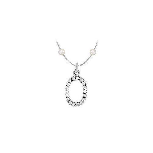 Cubic Zirconia and Cultured Pearl Numeric 0 Charm Pendant : .925 Sterling Silver - 0.08 CT TGW-JewelryKorner-com