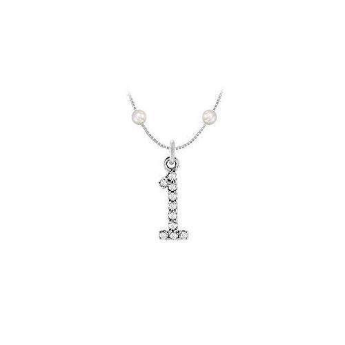 Cubic Zirconia and Cultured Pearl Numeric 1 Charm Pendant : .925 Sterling Silver - 0.05 TGW-JewelryKorner-com