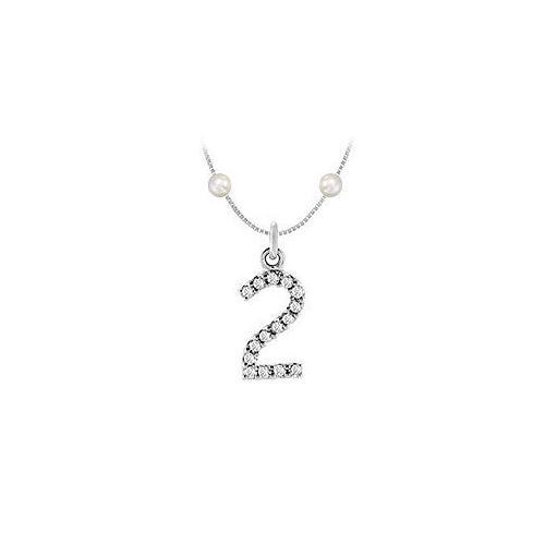 Cubic Zirconia and Cultured Pearl Numeric 2 Charm Pendant : .925 Sterling Silver - 0.07 CT TGW-JewelryKorner-com