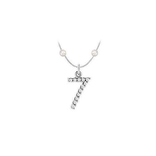 Cubic Zirconia and cultured Pearl Numeric 7 Charm Pendant : .925 Sterling Silver - 0.05 CT TGW-JewelryKorner-com