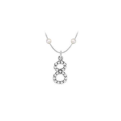 Cubic Zirconia and Cultured Pearl Numeric 8 Charm Pendant : .925 Sterling Silver - 0.08 CT TGW-JewelryKorner-com