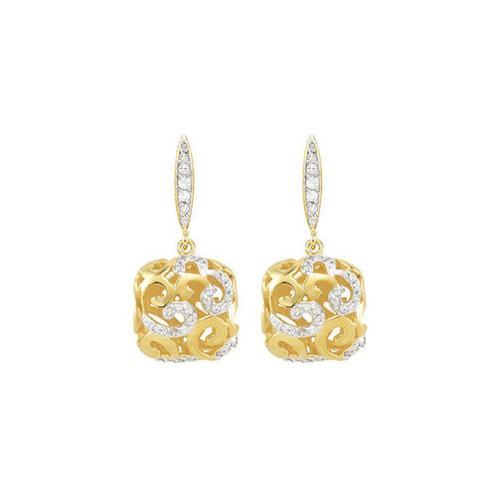 Cubic Zirconia and Sterling Silver 14K Yellow Gold Plated Push Back Earrings-JewelryKorner-com