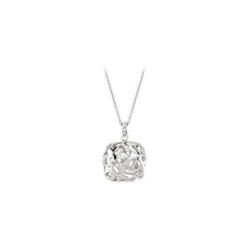 Cubic Zirconia and Sterling Silver Rhodium Plated Necklace - 16 Inch with 2" Extender-JewelryKorner-com