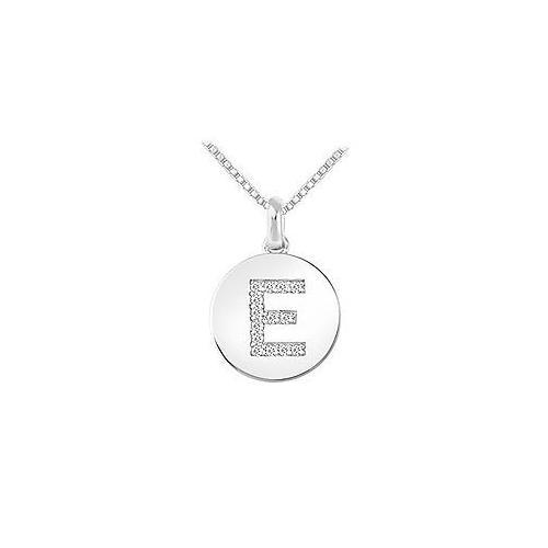 Cubic Zirconia Disc Initial E Pendant : .925 Sterling Silver - 0.15 CT TGW-JewelryKorner-com