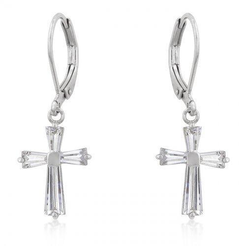 Cubic Zirconia Silvertone Cross Earrings (pack of 1 ea)-JewelryKorner-com