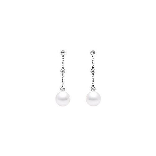 Cultured Akoya Pearl and Diamond Drop Earrings : 14K White Gold - 0.25 CT Diamonds-JewelryKorner-com