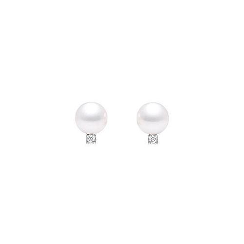 Cultured Akoya Pearl and Diamond Earrings : 14K white Gold - 0.05 CT Diamonds-JewelryKorner-com