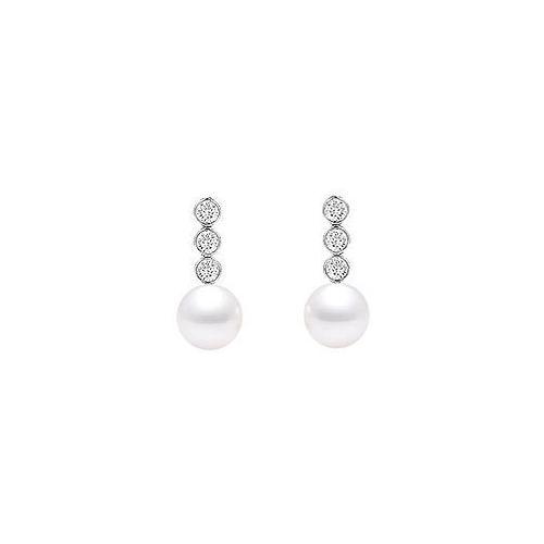 Cultured Akoya Pearl and Diamond Earrings : 14K White Gold - 0.25 CT Diamonds-JewelryKorner-com