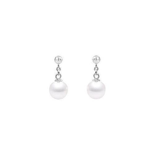 Cultured Akoya Pearl Drop Earrings : 14K White Gold - 8 MM-JewelryKorner-com