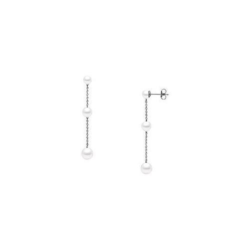 Cultured Akoya Pearl Drop Earrings : 14K White Gold-JewelryKorner-com