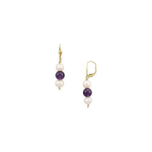 Cultured Pearl and Amethyst Earrings : 14K Yellow Gold - 5.00 CT TGW-JewelryKorner-com