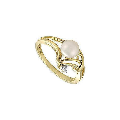 Cultured Pearl and Diamond Ring : 14K Yellow Gold - 0.02 CT Diamonds-JewelryKorner-com