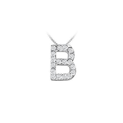 CZ Initial Sterling Silver B Pendant-JewelryKorner-com