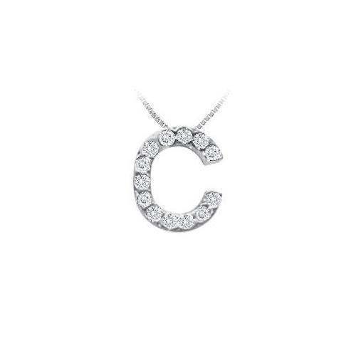 CZ Initial Sterling Silver C Pendant-JewelryKorner-com