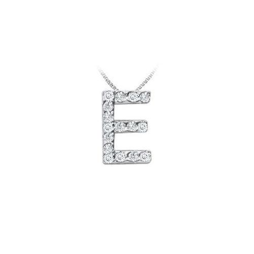 CZ Initial Sterling Silver E Pendant-JewelryKorner-com