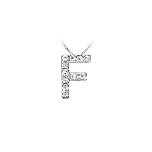 CZ Initial Sterling Silver F Pendant-JewelryKorner-com