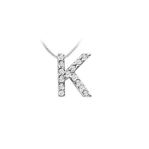 CZ Initial Sterling Silver K Pendant-JewelryKorner-com