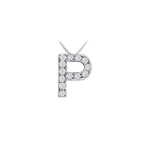 CZ Initial Sterling Silver P Pendant-JewelryKorner-com