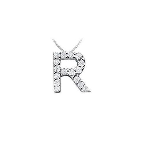 CZ Initial Sterling Silver R Pendant-JewelryKorner-com