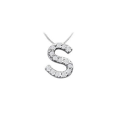 CZ Initial Sterling Silver S Pendant-JewelryKorner-com